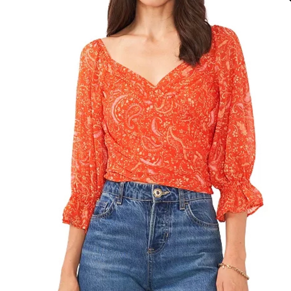 1. State | 3/4 Sleeve Cropped Twist Front Blouse